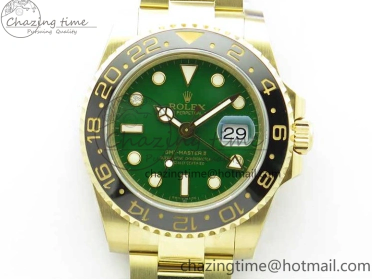 MiroTime 0202 TravelReady GMT Master II 116718 LN Black Ceramic 316L Steel GMF 1:1 Best Edition Green Dial on YG Bracelet A 2960